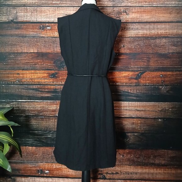 H&M Blazer Wrap Dress Size M Black Tie Belt Sleeveless Lined - Picture 5 of 9